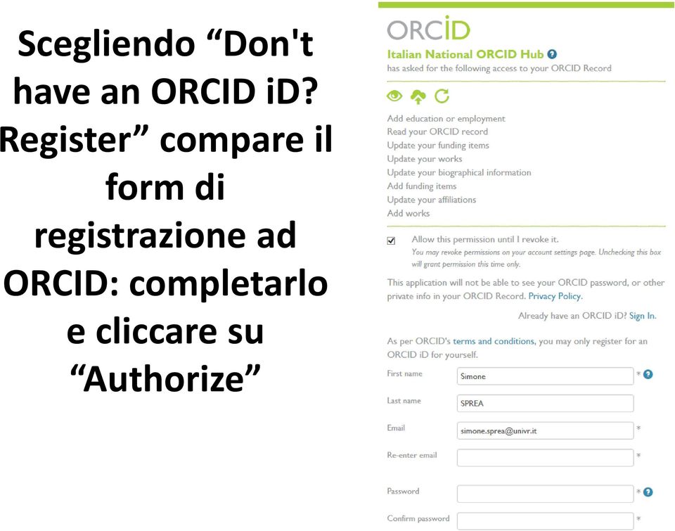 di registrazione ad ORCID: