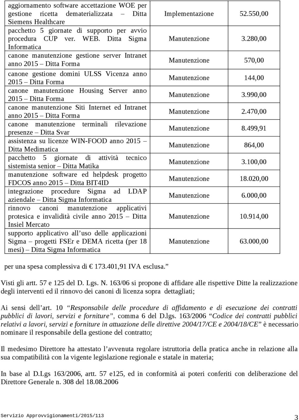 manutenzione Siti Internet ed Intranet canone manutenzione terminali rilevazione presenze Ditta Svar assistenza su licenze WIN-FOOD anno 2015 Ditta Medimatica pacchetto 5 giornate di attività tecnico