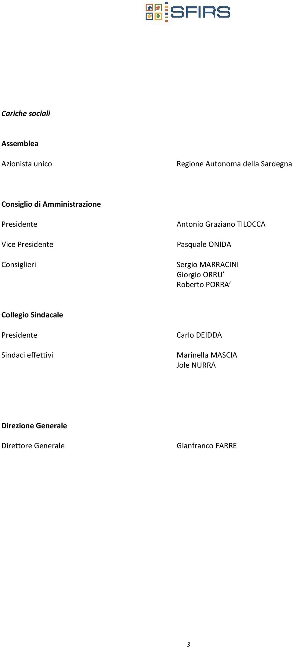 ONIDA Sergio MARRACINI Giorgio ORRU Roberto PORRA Collegio Sindacale Presidente Sindaci