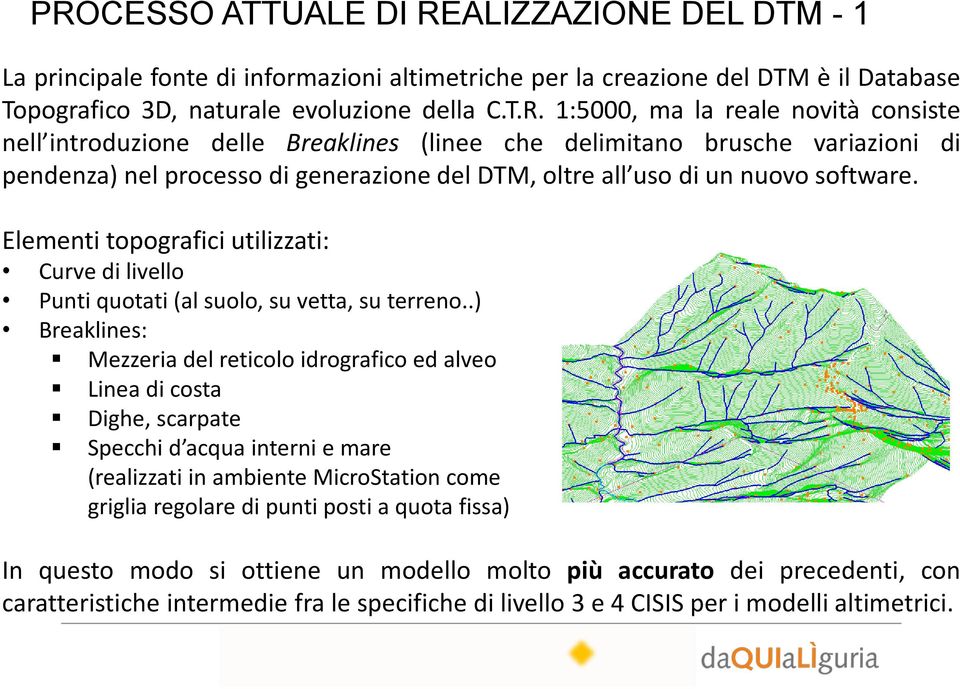 Elementi topografici utilizzati: Curve di livello Punti quotati (al suolo, su vetta, su terreno.