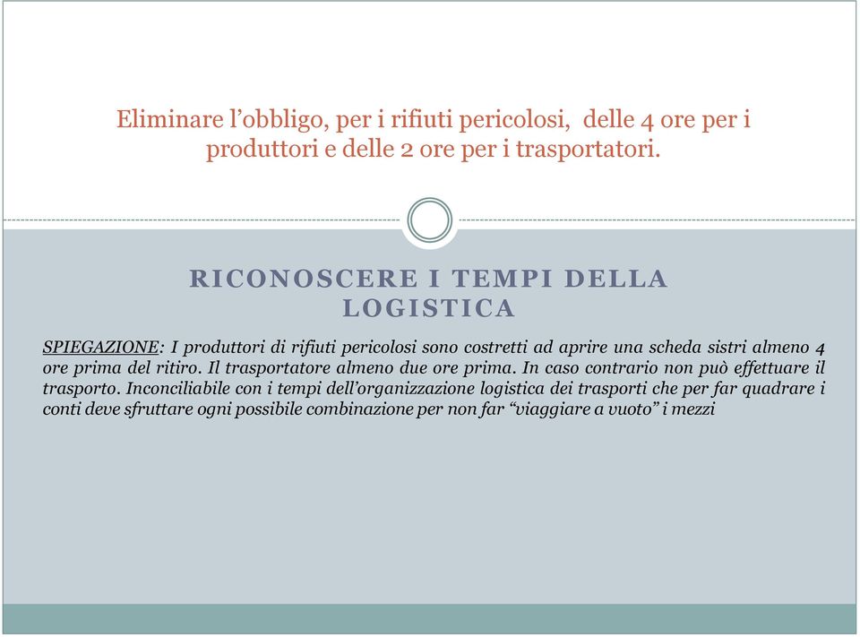 4 ore prima del ritiro. Il trasportatore almeno due ore prima. In caso contrario non può effettuare il trasporto.