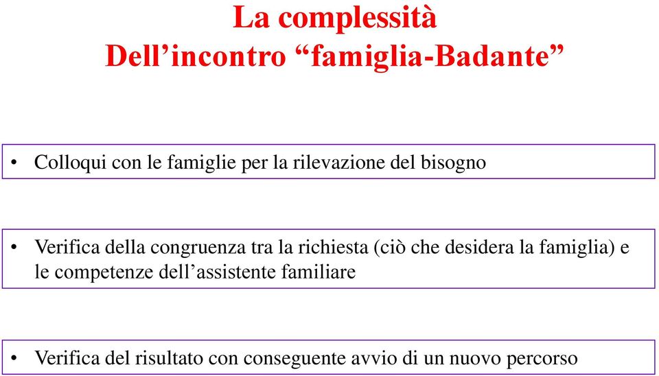 richiesta (ciò che desidera la famiglia) e le competenze dell