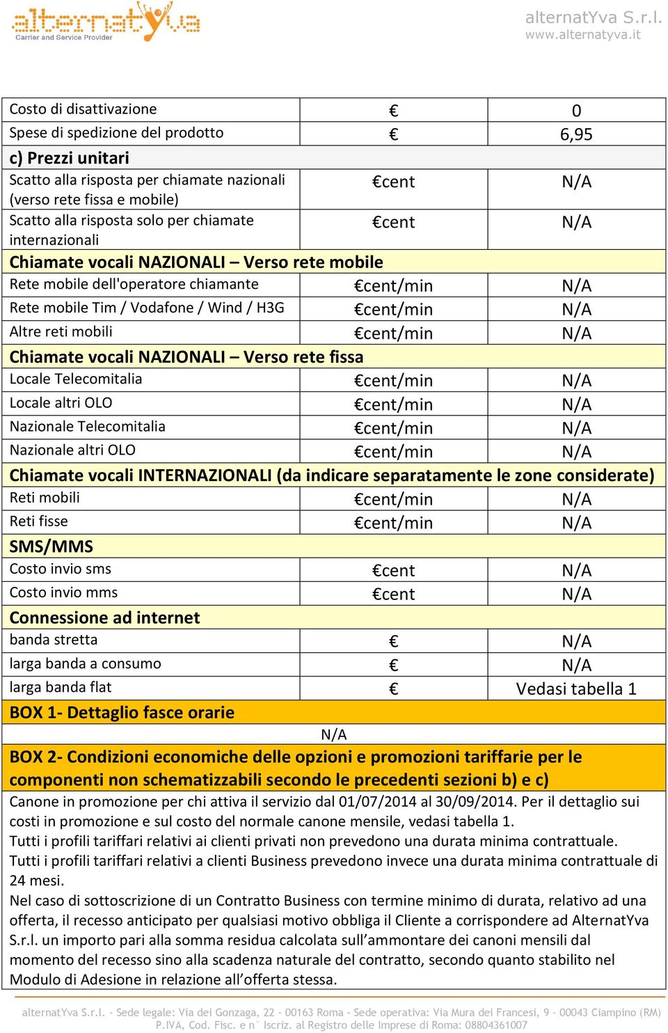 Verso rete fissa Locale Telecomitalia /min Locale altri OLO /min Nazionale Telecomitalia /min Nazionale altri OLO /min Chiamate vocali INTERNAZIONALI (da indicare separatamente le zone considerate)