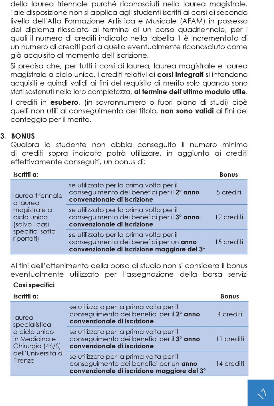 quadriennale, per i quali il numero di crediti indicato nella tabella 1 è incrementato di un numero di crediti pari a quello eventualmente riconosciuto come già acquisito al momento dell iscrizione.