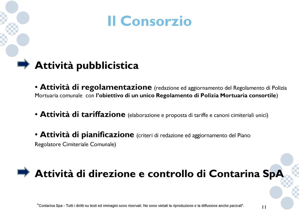 tariffazione (elaborazione e proposta di tariffe e canoni cimiteriali unici) Attività di pianificazione (criteri di