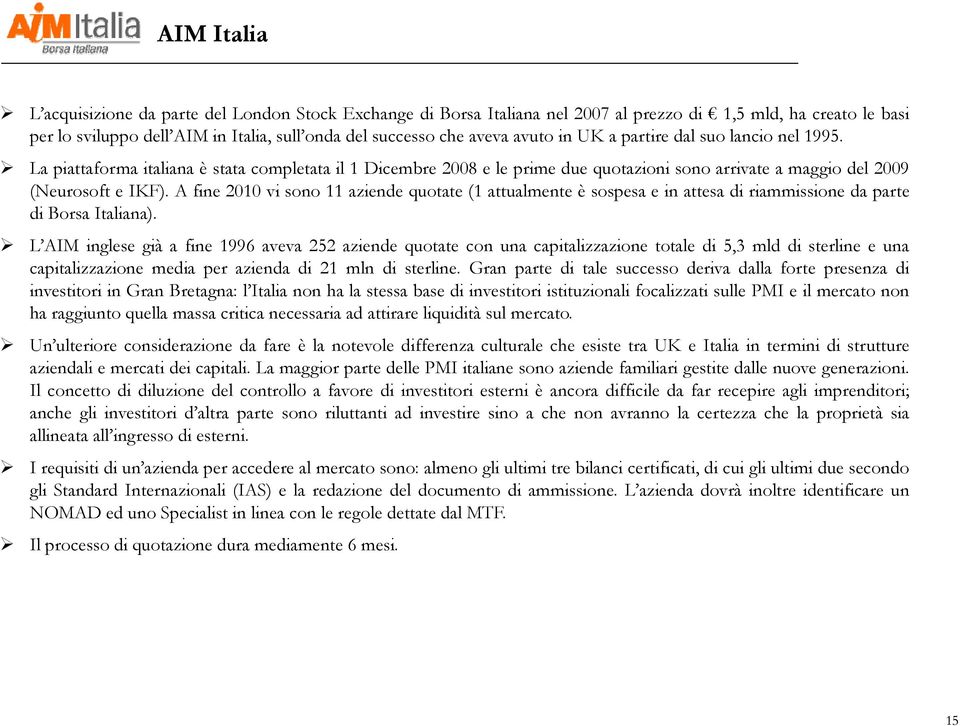 A fine 21 vi sono 11 aziende quotate (1 attualmente è sospesa e in attesa di riammissione da parte di Borsa Italiana).