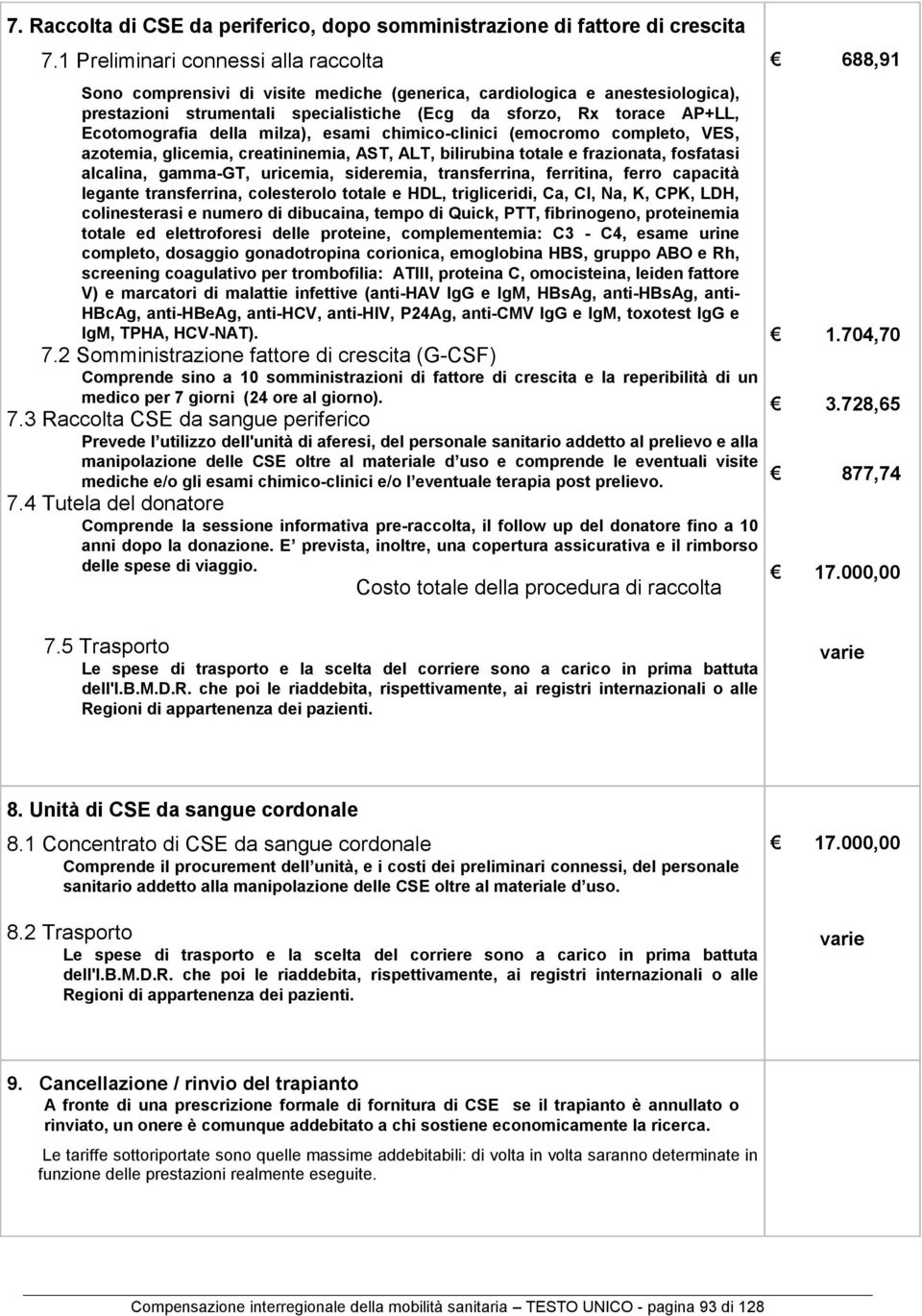 Ecotomografia della milza), esami chimico-clinici (emocromo completo, VES, azotemia, glicemia, creatininemia, AST, ALT, bilirubina totale e frazionata, fosfatasi alcalina, gamma-gt, uricemia,