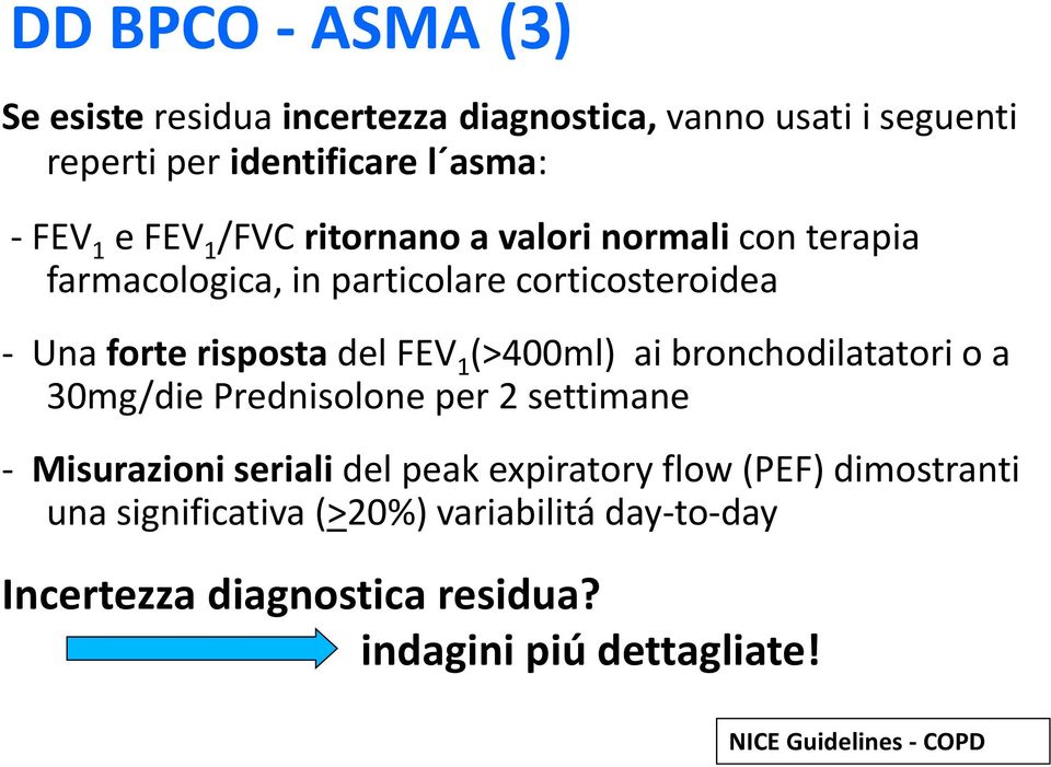 (>400ml) ai bronchodilatatori o a 30mg/die Prednisolone per 2 settimane - Misurazioni seriali del peak expiratory flow (PEF)