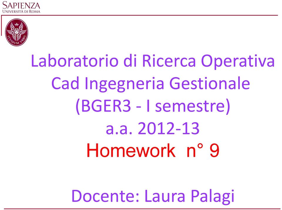 Gestionale (BGER3 - I semestre)