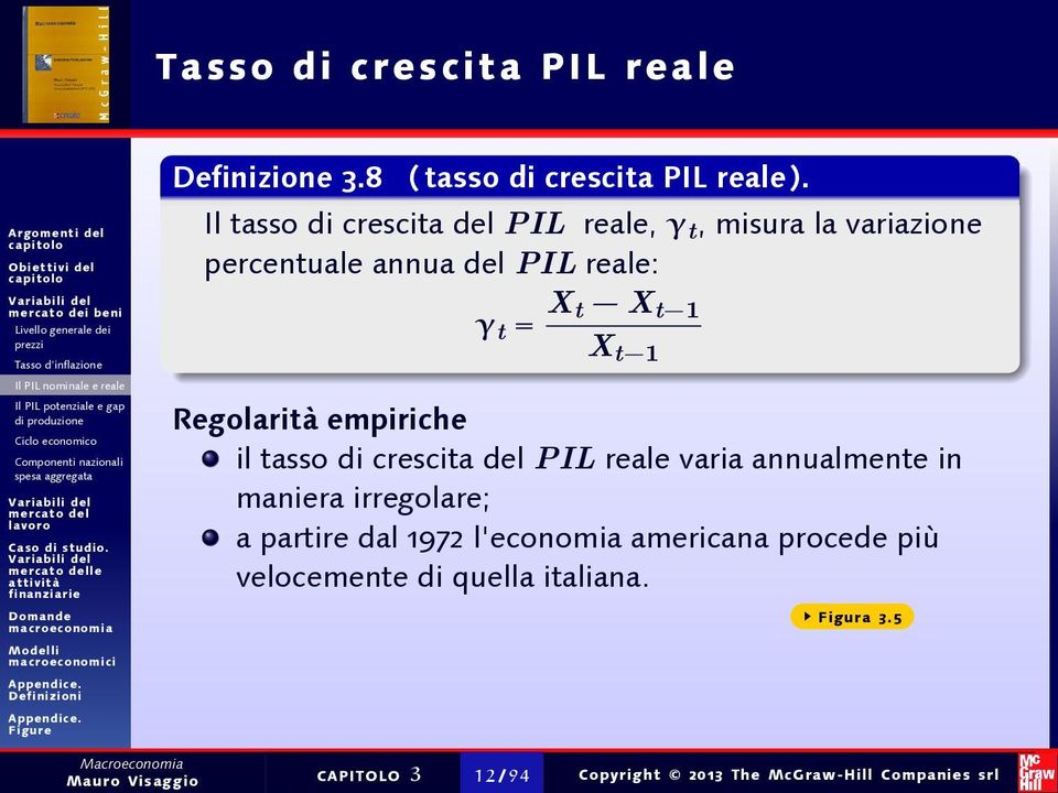 Il tasso di crescita del reale, γ, misura la variazione percentuale annua del reale: γ = Regolarità empiriche il tasso di crescita del reale varia