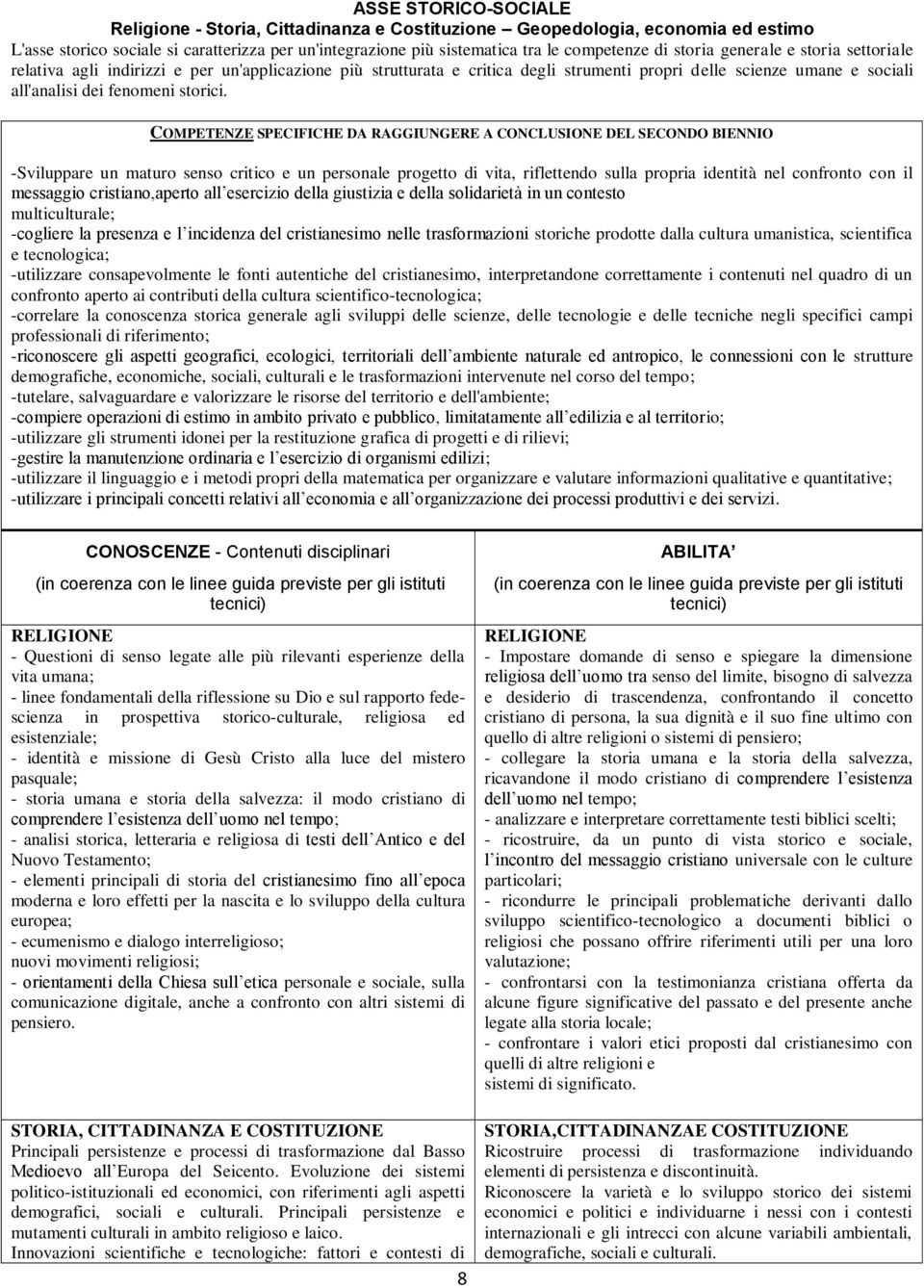 COMPETENZE SPECIFICHE DA RAGGIUNGERE A CONCLUSIONE DEL SECONDO BIENNIO -Sviluppare un maturo senso critico e un personale progetto di vita, riflettendo sulla propria identità nel confronto con il