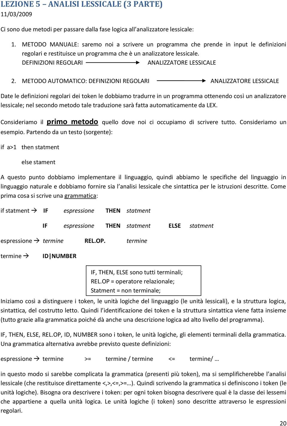 DEFINIZIONI REGOLARI ANALIZZATORE LESSICALE 2.