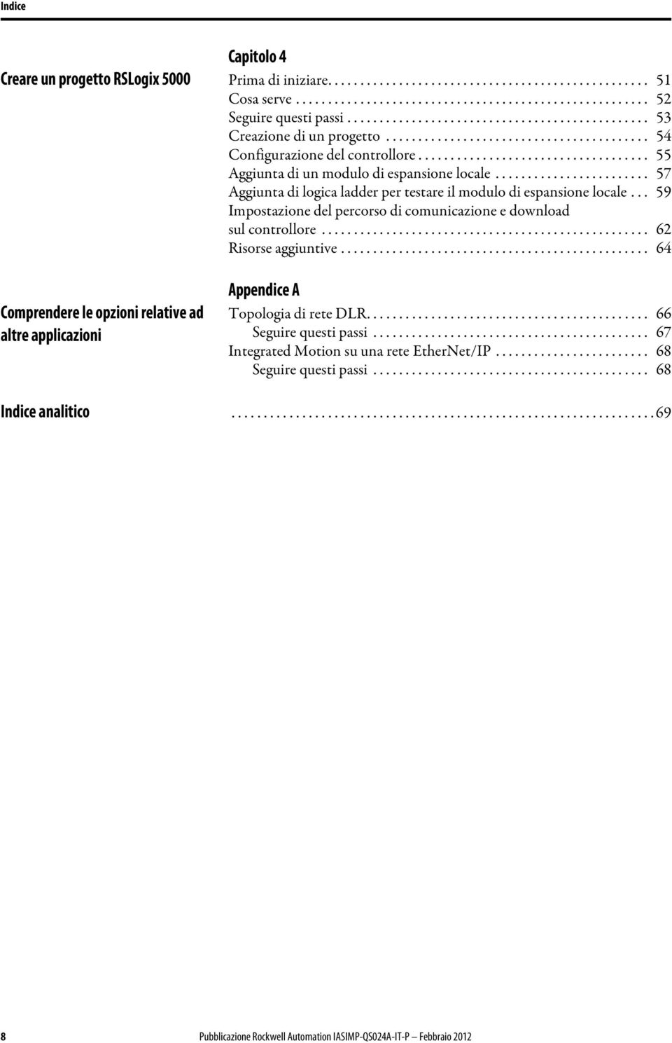 ....................... 57 Aggiunta di logica ladder per testare il modulo di espansione locale... 59 Impostazione del percorso di comunicazione e download sul controllore................................................... 62 Risorse aggiuntive.