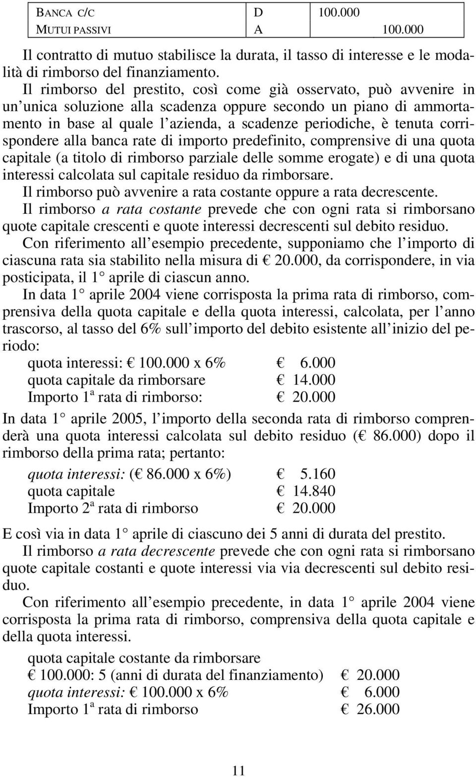 corrispondere alla banca rate di importo predefinito, comprensive di una quota capitale (a titolo di rimborso parziale delle somme erogate) e di una quota interessi calcolata sul capitale residuo da