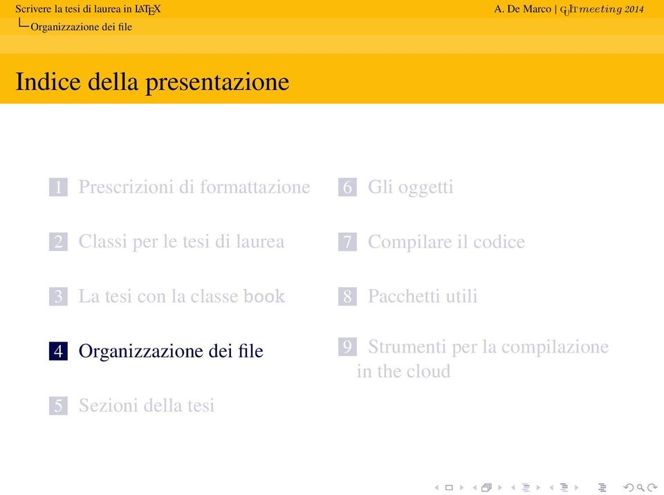 book 4 Organizzazione dei file 5 Sezioni della tesi 6 Gli oggetti 7