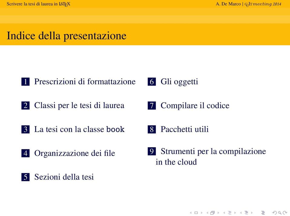 Organizzazione dei file 5 Sezioni della tesi 6 Gli oggetti 7