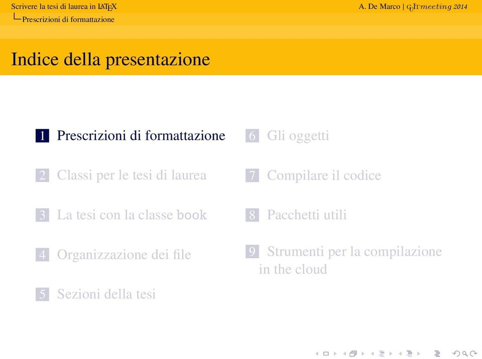 book 4 Organizzazione dei file 5 Sezioni della tesi 6 Gli oggetti 7