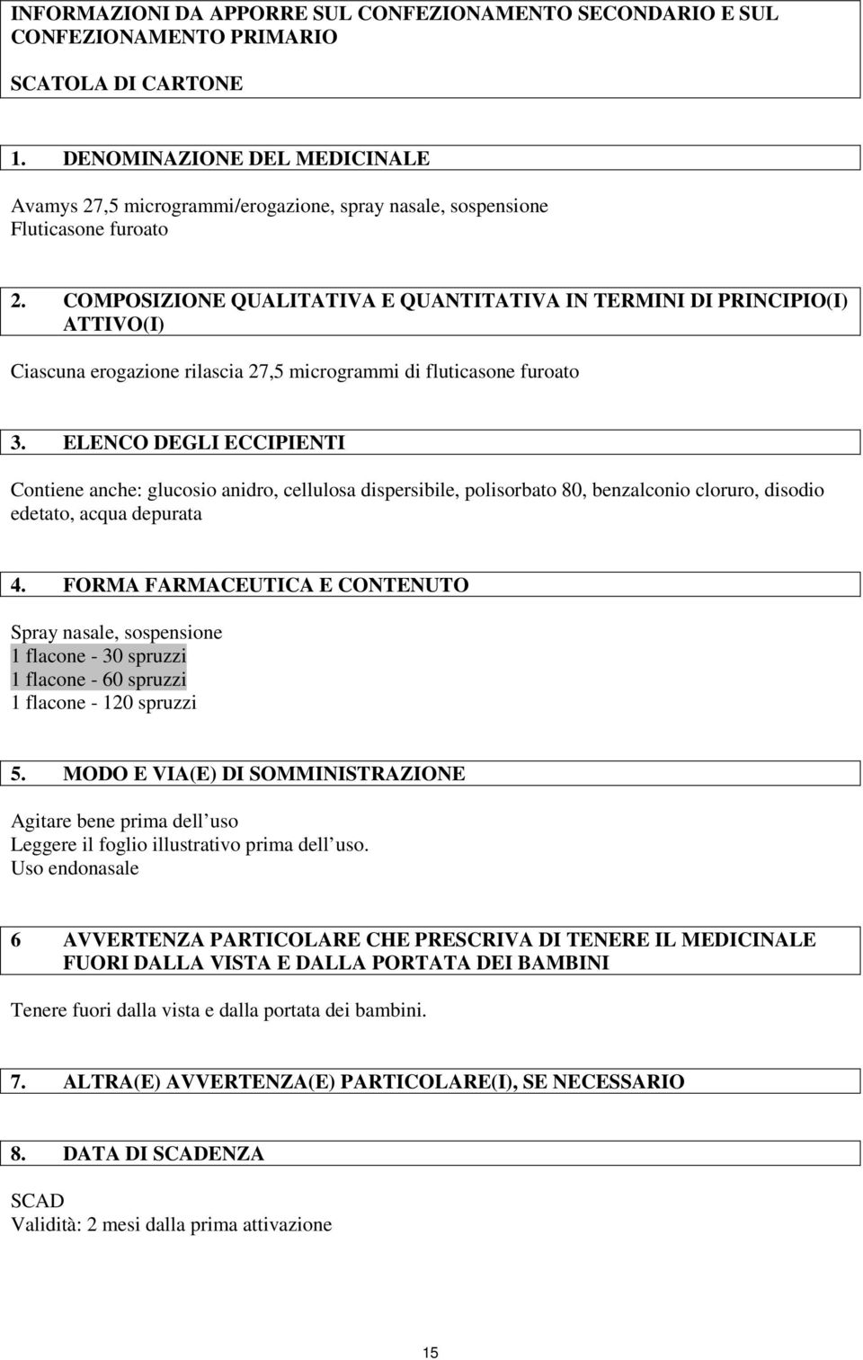 COMPOSIZIONE QUALITATIVA E QUANTITATIVA IN TERMINI DI PRINCIPIO(I) ATTIVO(I) Ciascuna erogazione rilascia 27,5 microgrammi di fluticasone furoato 3.