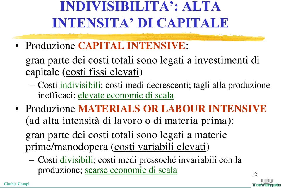 Produzione MATERIALS OR LABOUR INTENSIVE (ad alta intensità di lavoro o di materia prima): gran parte dei costi totali sono legati a