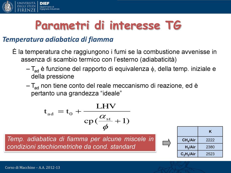 iniziale e della pressione T ad non tiene conto del reale meccanismo di reazione, ed è pertanto una grandezza ideale t ad t 0 cp(