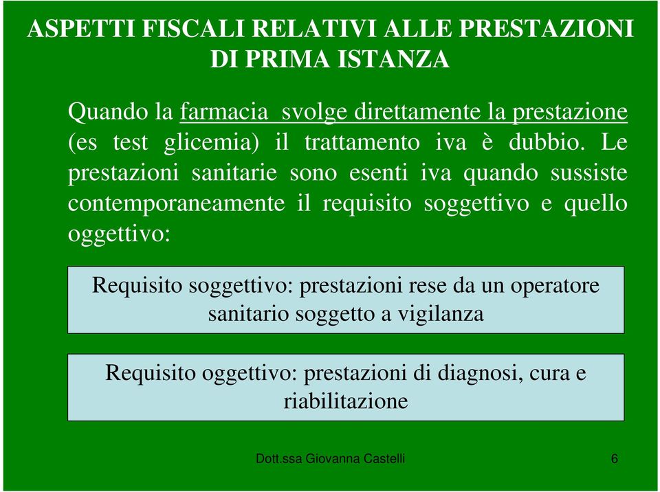 Le prestazioni sanitarie sono esenti iva quando sussiste contemporaneamente il requisito soggettivo e quello