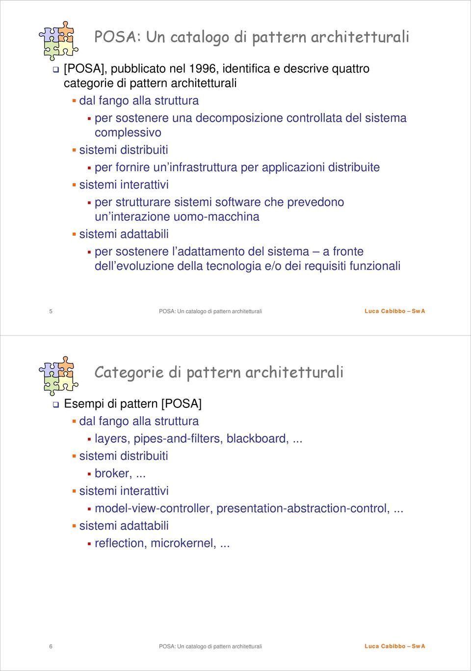 per sostenere l adattamento del sistema a fronte dell evoluzione della tecnologia e/o dei requisiti funzionali 5 Categorie di pattern architetturali Esempi di pattern [POSA] dal fango alla