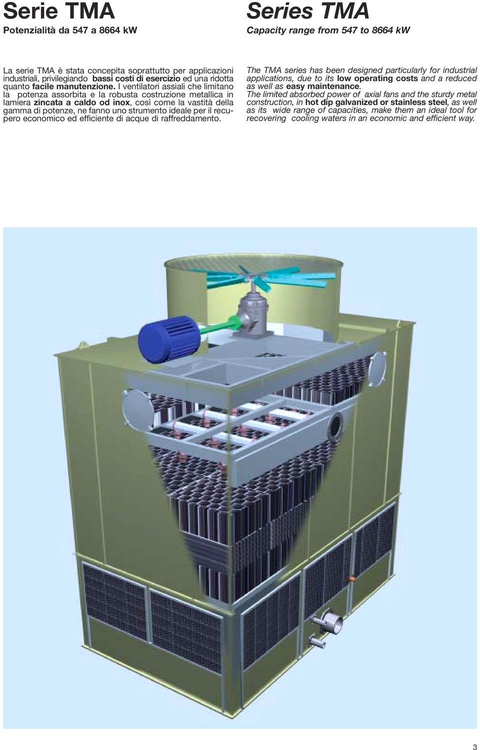 I ventilatori assiali che limitano la potenza assorbita e la robusta costruzione metallica in lamiera zincata a caldo od inox, così come la vastità della gamma di potenze, ne fanno uno strumento