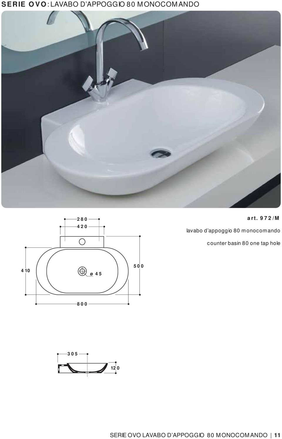 972/M lavabo d appoggio 80 monocomando counter