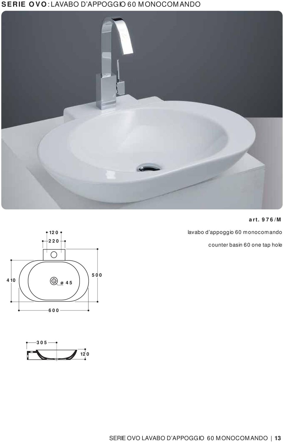 counter basin 60 one tap hole 410 500 600 305