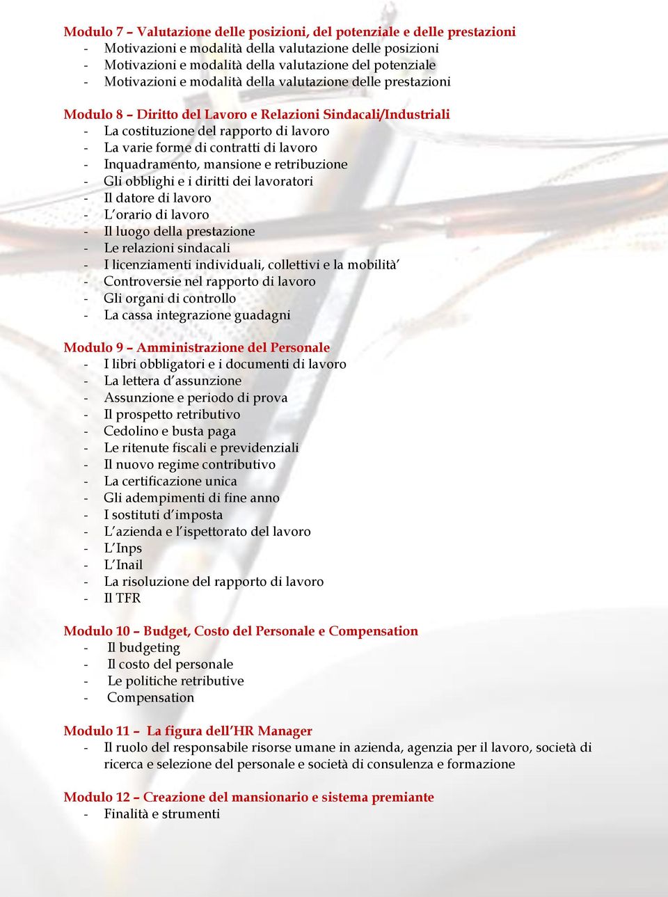 lavoro - Inquadramento, mansione e retribuzione - Gli obblighi e i diritti dei lavoratori - Il datore di lavoro - L orario di lavoro - Il luogo della prestazione - Le relazioni sindacali - I