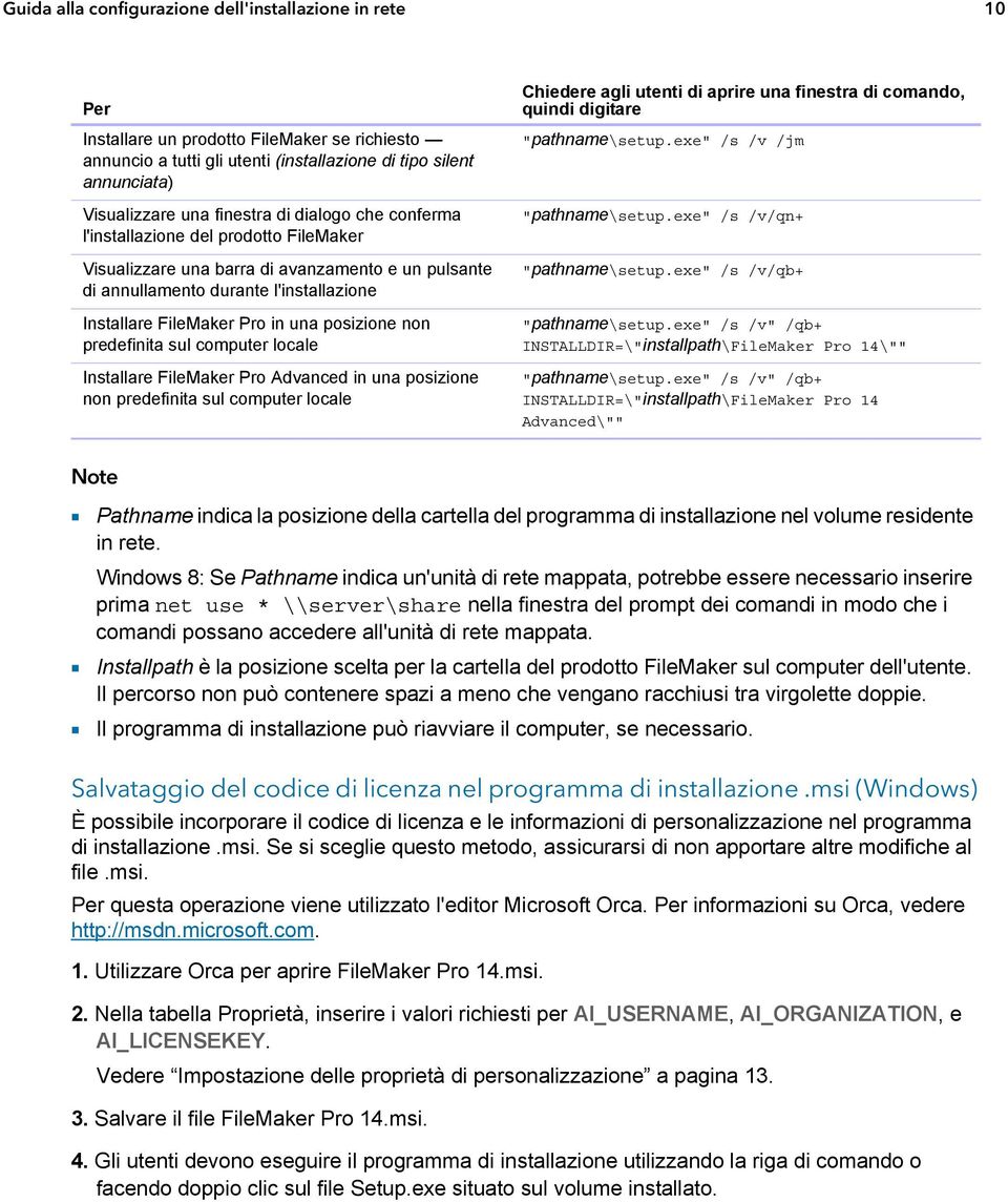 posizione non predefinita sul computer locale Installare FileMaker Pro Advanced in una posizione non predefinita sul computer locale Chiedere agli utenti di aprire una finestra di comando, quindi