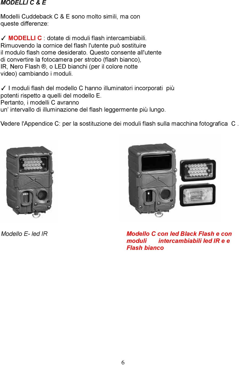 Questo consente all'utente di convertire la fotocamera per strobo (flash bianco), IR, Nero Flash, o LED bianchi (per il colore notte video) cambiando i moduli.