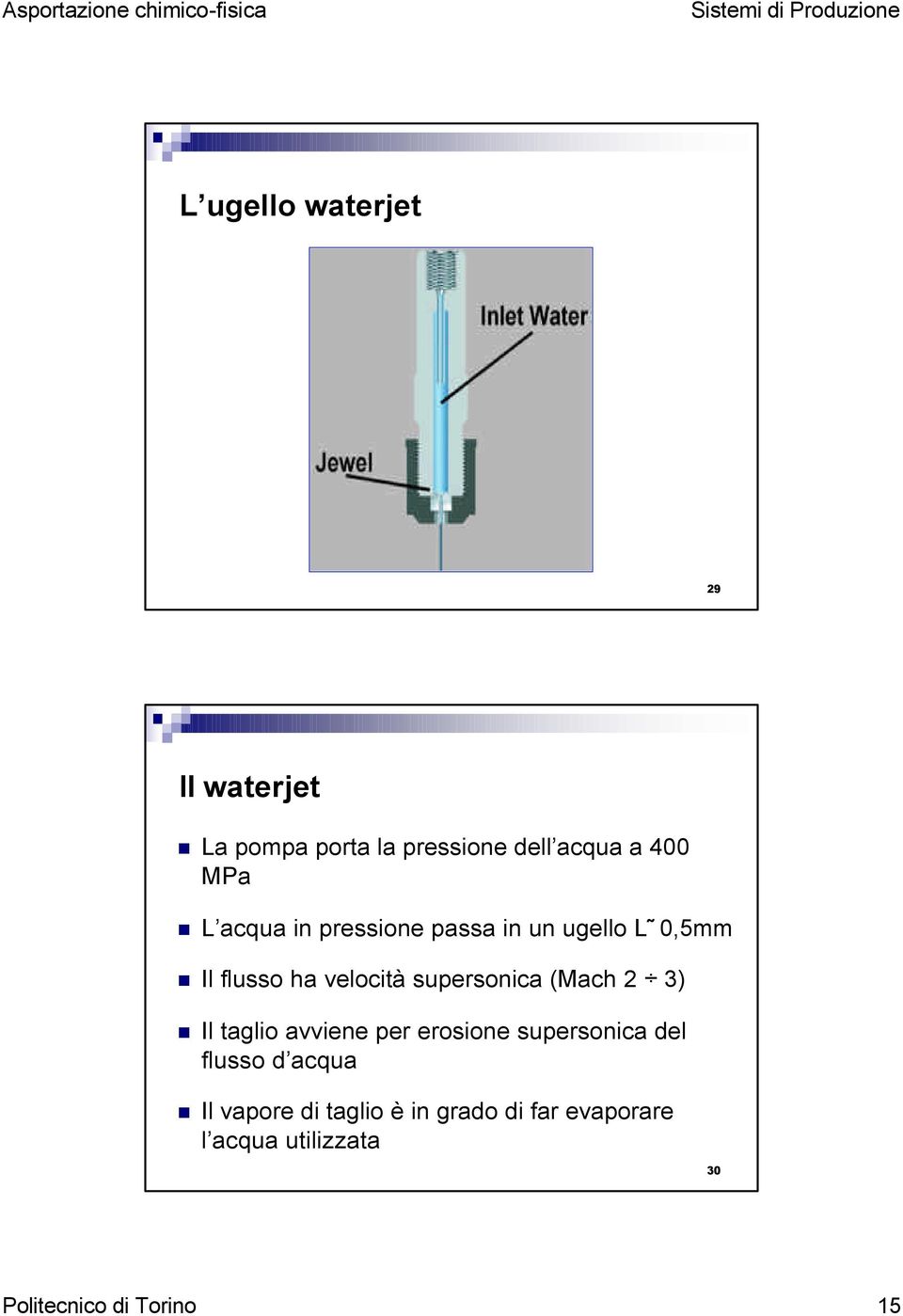 (Mach 2 3) Il taglio avviene per erosione supersonica del flusso d acqua Il vapore