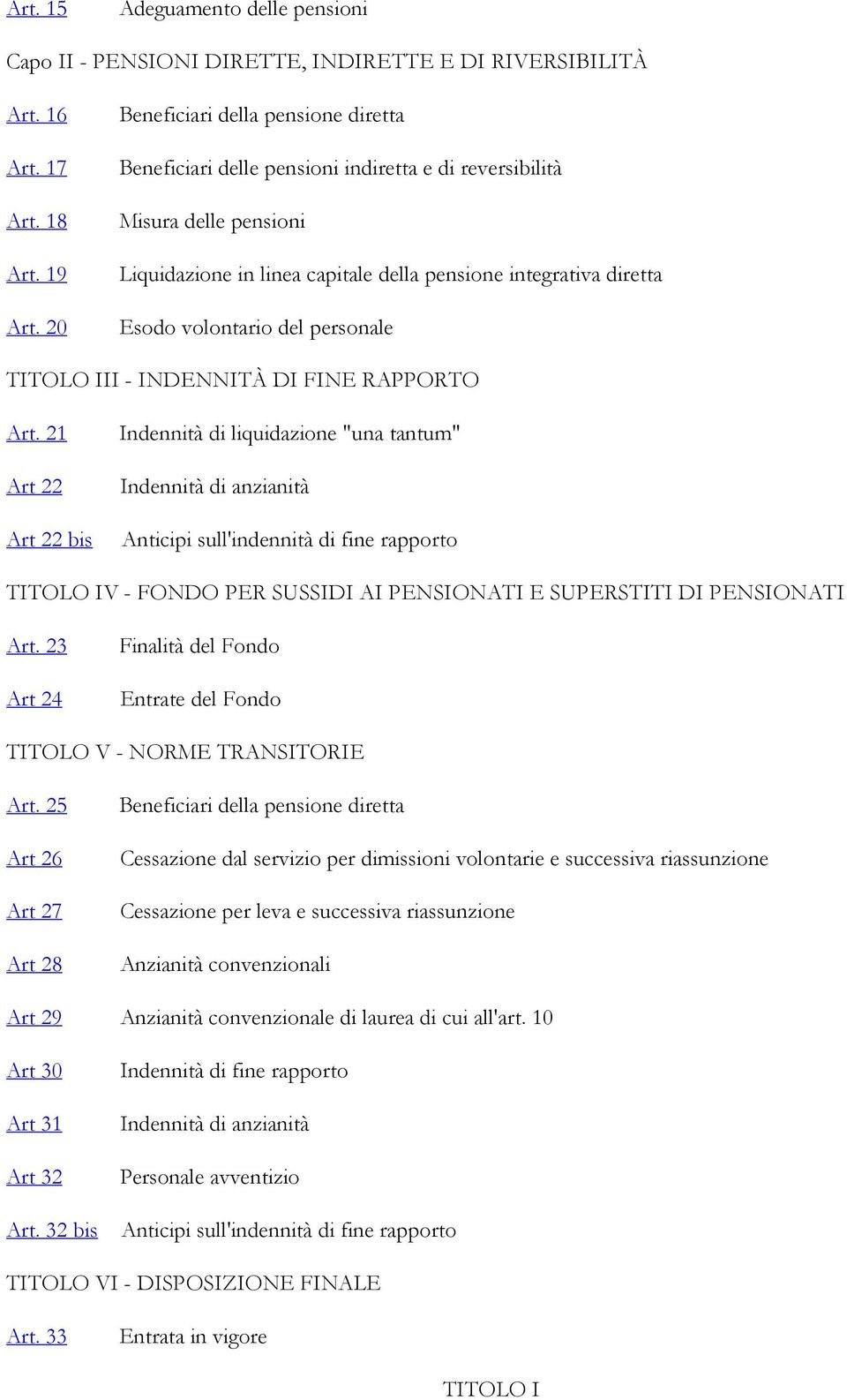 del personale TITOLO III - INDENNITÀ DI FINE RAPPORTO Art.