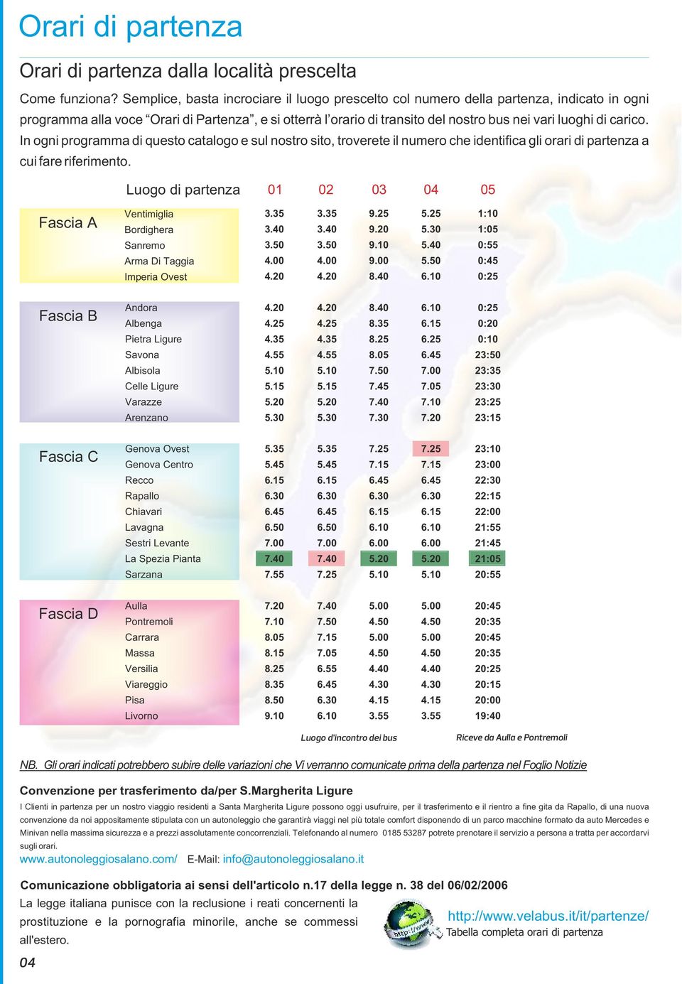 carico. In ogni programma di questo catalogo e sul nostro sito, troverete il numero che identifica gli orari di partenza a cui fare riferimento.