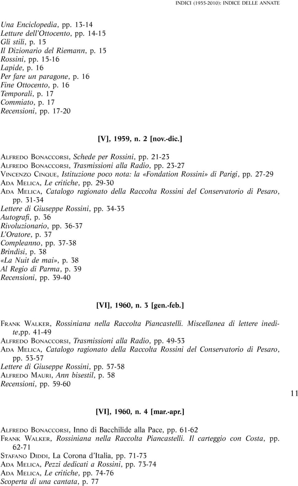 21-23 ALFREDO BONACCORSI, Trasmissioni alla Radio, pp. 23-27 VINCENZO CINQUE, Istituzione poco nota: la «Fondation Rossini» di Parigi, pp. 27-29 ADA MELICA, Le critiche, pp.