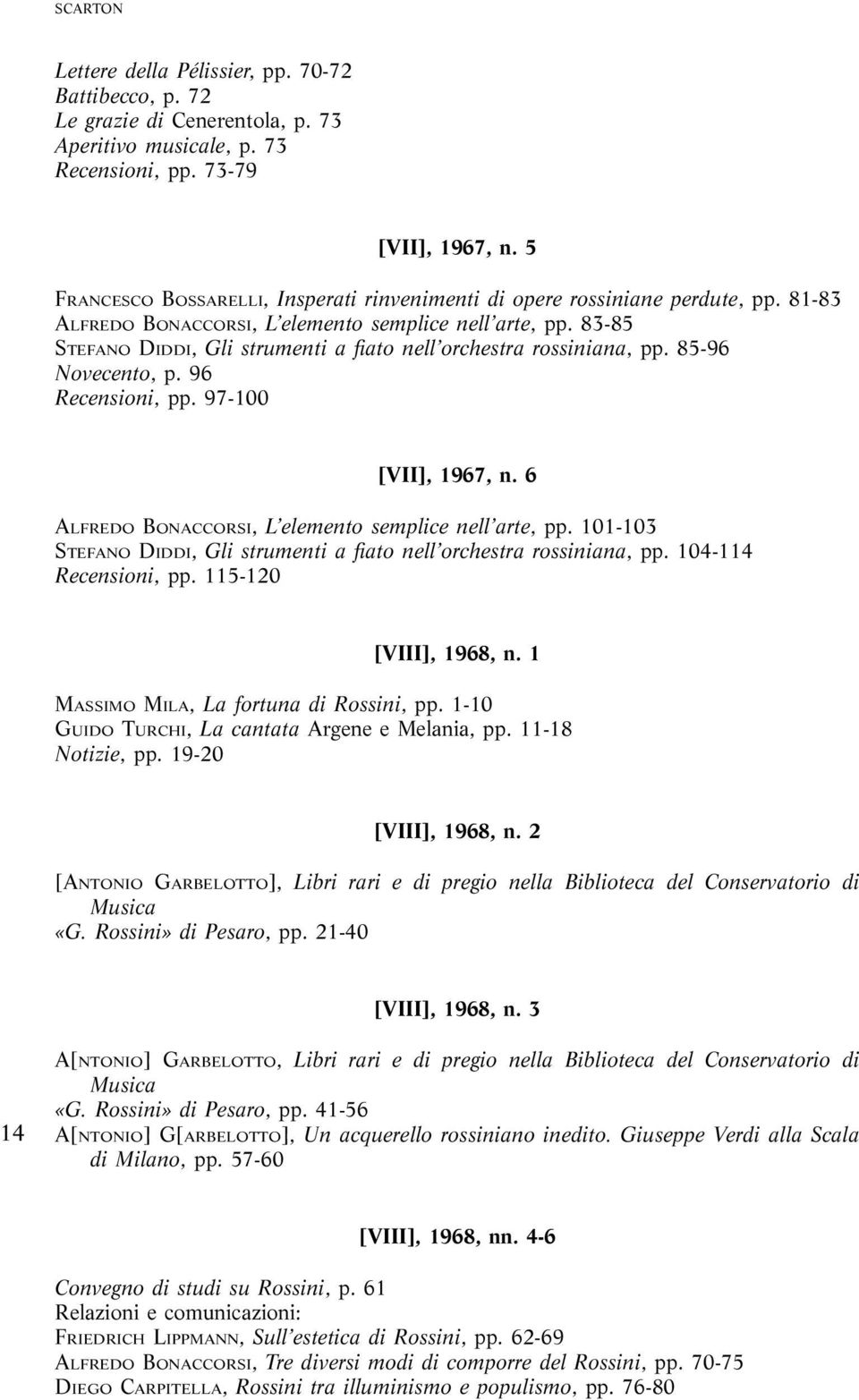 83-85 STEFANO DIDDI, Gli strumenti a fiato nell orchestra rossiniana, pp. 85-96 Novecento, p. 96 Recensioni, pp. 97-100 [VII], 1967, n. 6 ALFREDO BONACCORSI, L elemento semplice nell arte, pp.