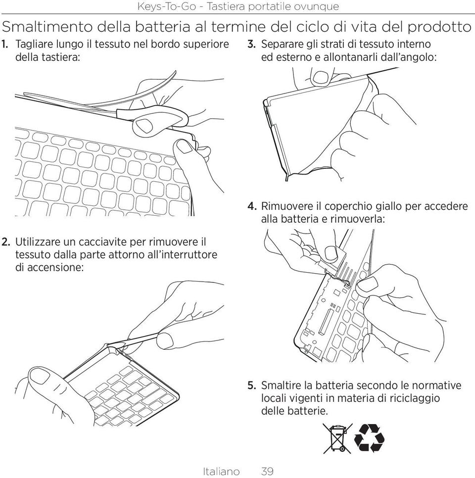 Separare gli strati di tessuto interno ed esterno e allontanarli dall angolo: 2.