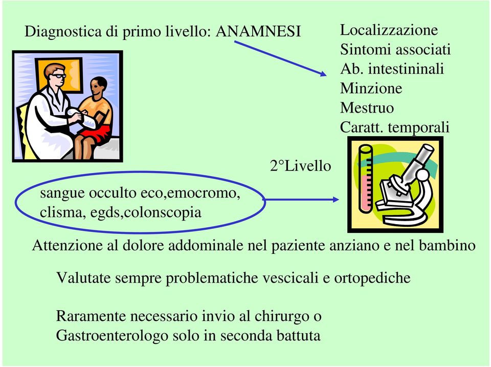 temporali sangue occulto eco,emocromo, clisma, egds,colonscopia 2 Livello Attenzione al dolore