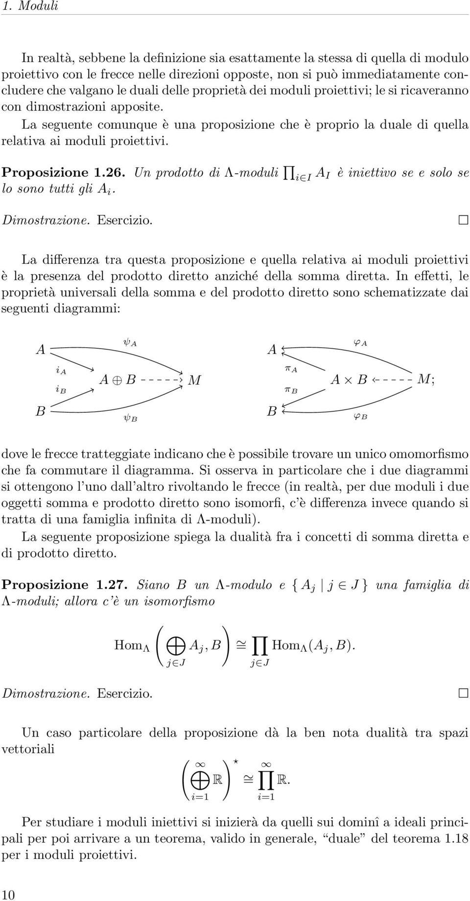 Proposizione 1.26. Un prodotto di Λ-moduli i I A I è iniettivo se e solo se lo sono tutti gli A i. Dimostrazione. Esercizio.