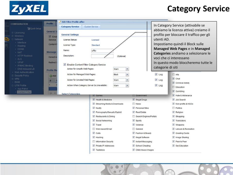 Impostiamo quindi il Block sulle Managed Web Pages e in Managed Categories