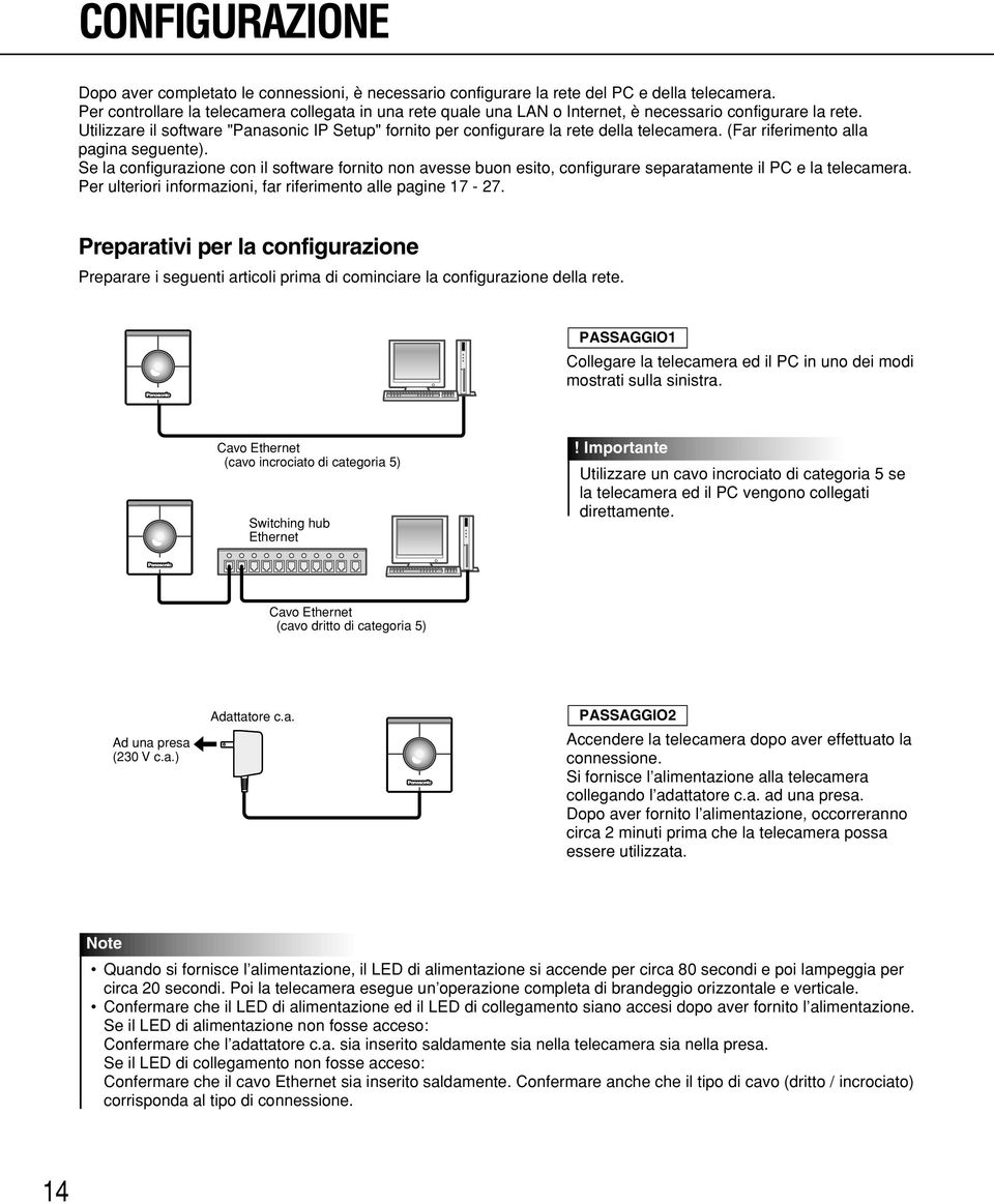 Utilizzare il software "Panasonic IP Setup" fornito per configurare la rete della telecamera. (Far riferimento alla pagina seguente).