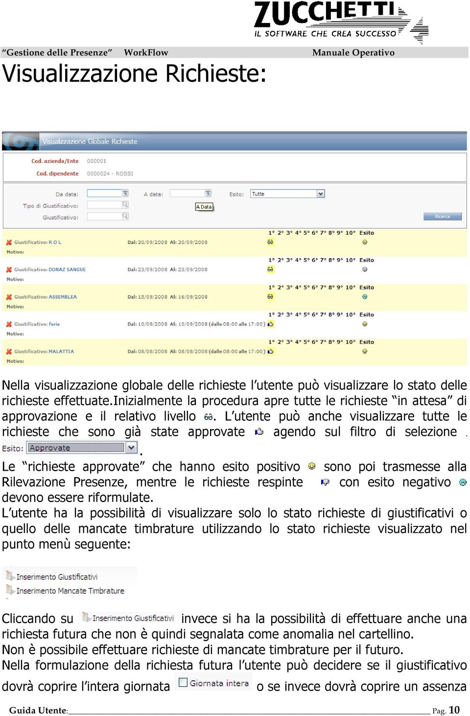 L utente può anche visualizzare tutte le richieste che sono già state approvate agendo sul filtro di selezione.