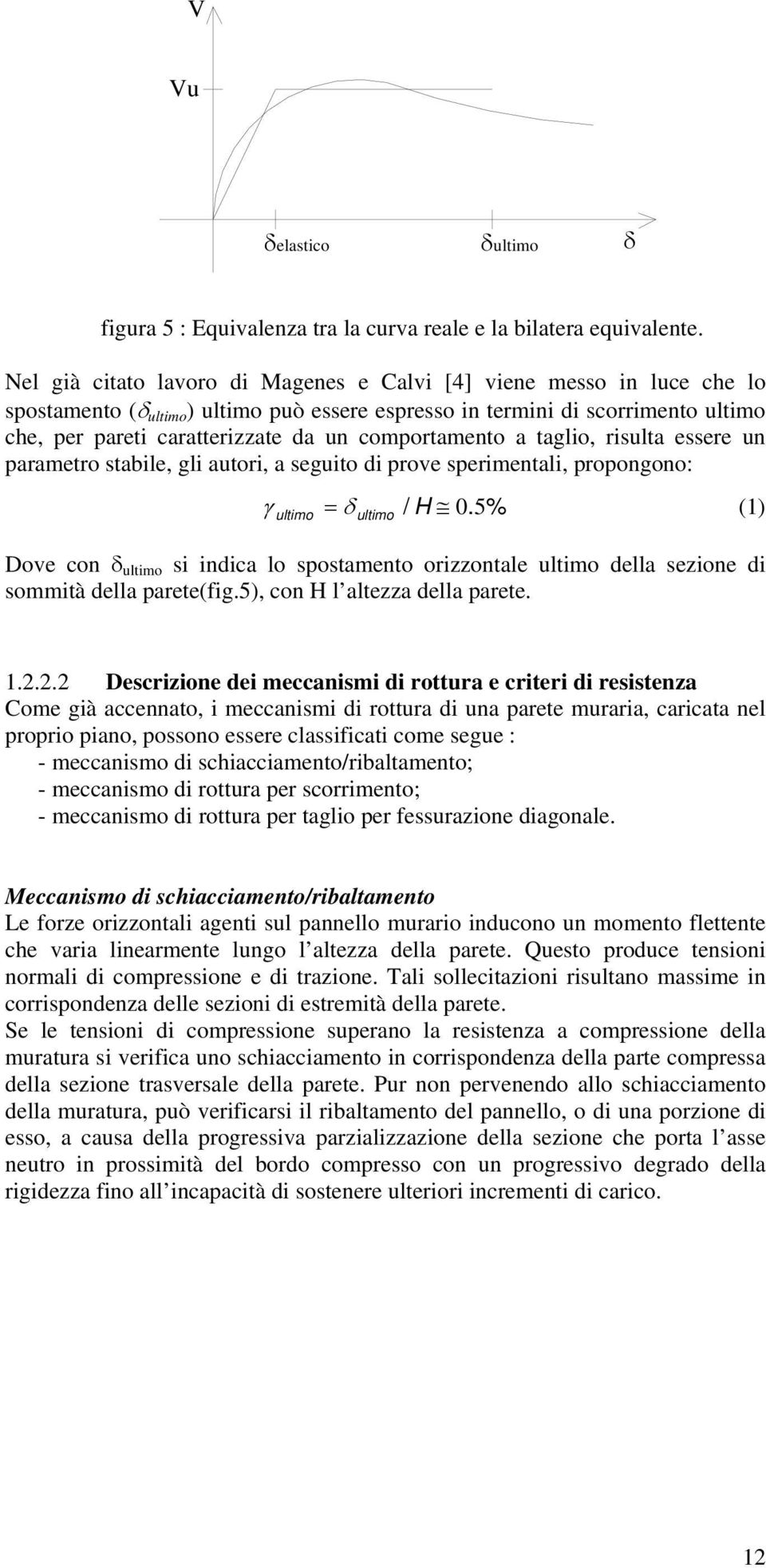 comportamento a taglio, risulta essere un parametro stabile, gli autori, a seguito di prove sperimentali, propongono: γ = / H 0.