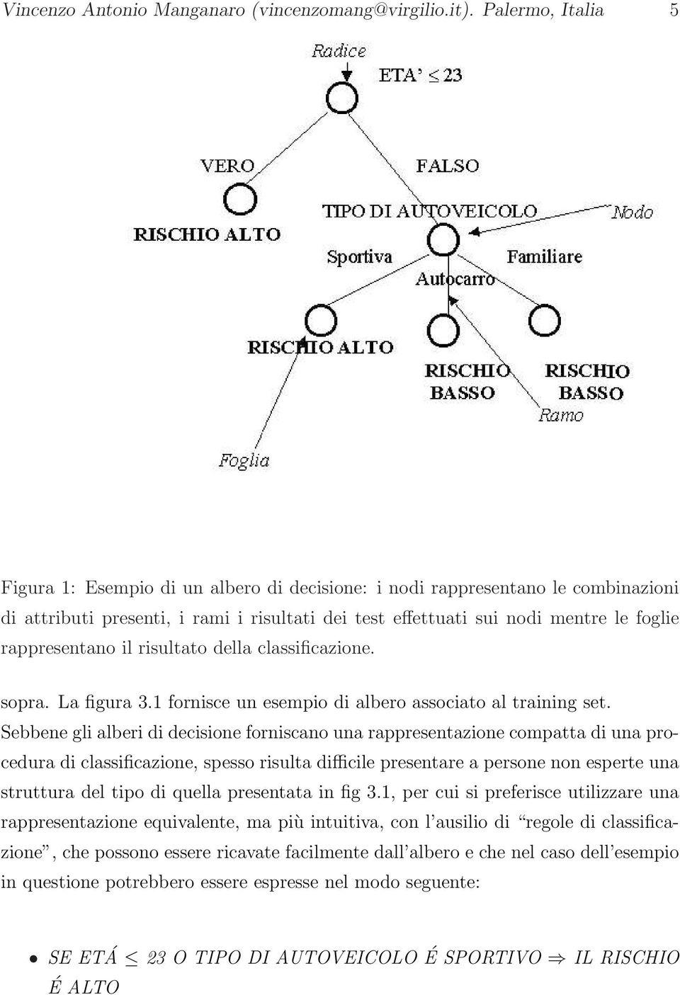 rappresentano il risultato della classificazione. sopra. La figura 3.1 fornisce un esempio di albero associato al training set.