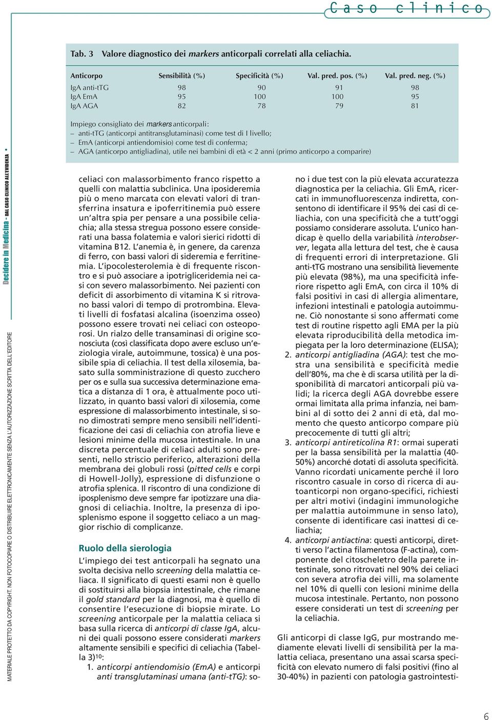 antiendomisio) come test di conferma; AGA (anticorpo antigliadina), utile nei bambini di età < 2 anni (primo anticorpo a comparire) celiaci con malassorbimento franco rispetto a quelli con malattia