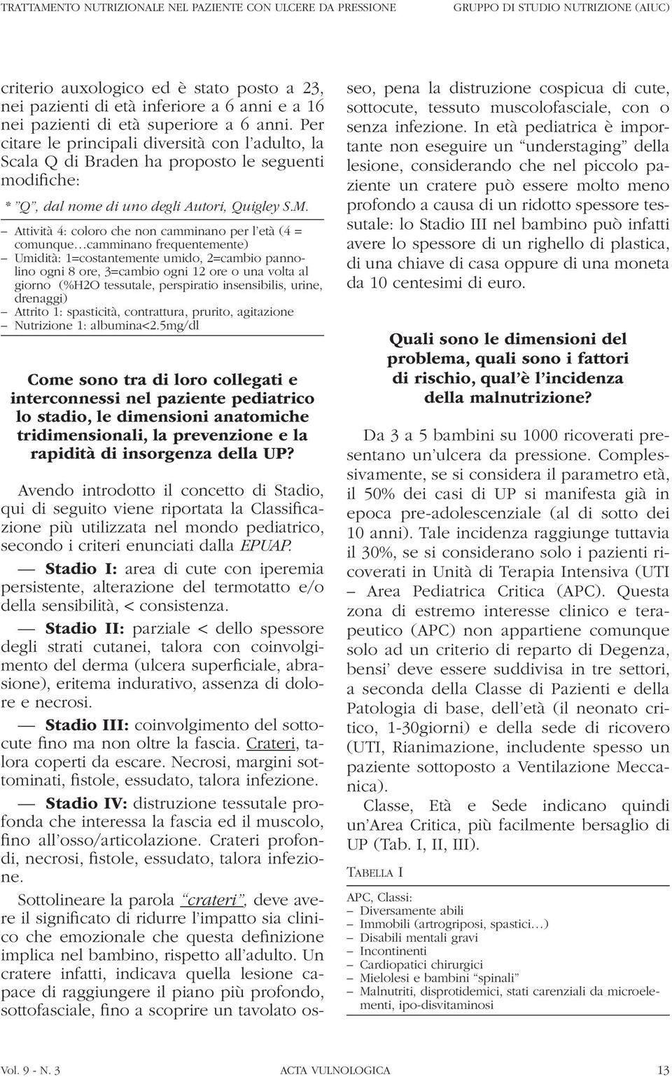 Attività 4: coloro che non camminano per l età (4 = comunque camminano frequentemente) Umidità: 1=costantemente umido, 2=cambio pannolino ogni 8 ore, 3=cambio ogni 12 ore o una volta al giorno (%H2O