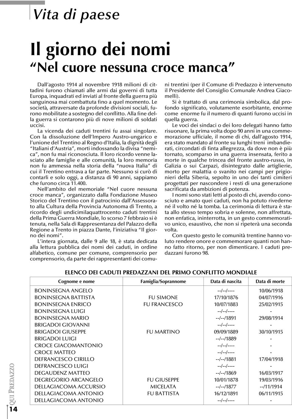 Alla fine della guerra si contarono più di nove milioni di soldati uccisi. La vicenda dei caduti trentini fu assai singolare.