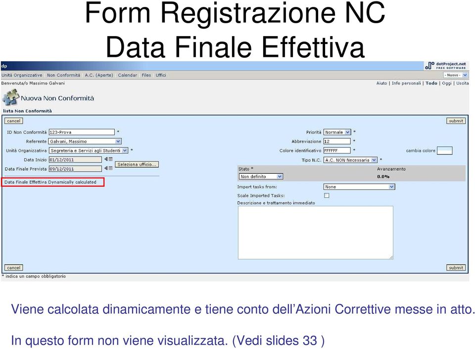 dell Azioni Correttive messe in atto.