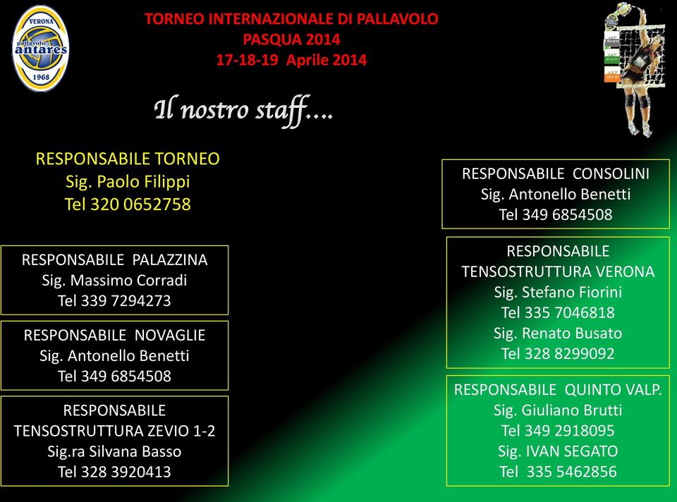 Antonello Benetti Tel 349 6854508 RESPONSABILE TENSOSTRUTTURA ZEVIO 1-2 Sig.